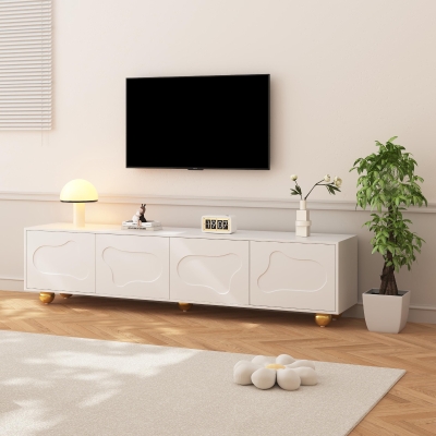 Cloud-Shaped TV Cabinet with 2 Cabinets (4 Doors) and 5 Support Legs, Spacious TV Stand with Ample Storage, 65" L x 15.5" W x 17.5" H, White
