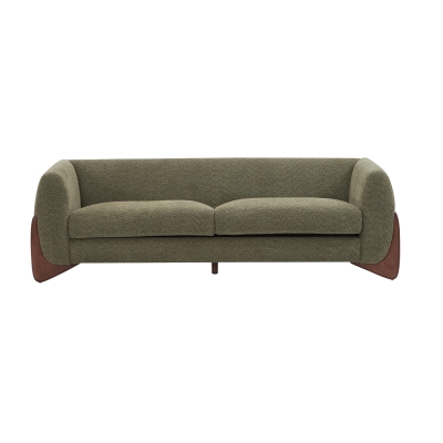 Plush Oversized Lounge Sofa with Removable Seat Cushions, Bouclé Sherpa Sofa with Wedge Feet, 82.5'' L x 32'' W x 27'' H, Olive Green