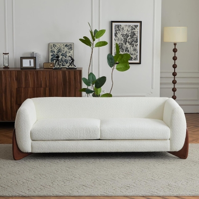 Bouclé Sherpa Sofa with Removable Seat Cushions and Sinuous Spring Support, Oversized Lounge Couch with Wedge Feet, 82.5'' L x 32'' W x 27'' H, Beige