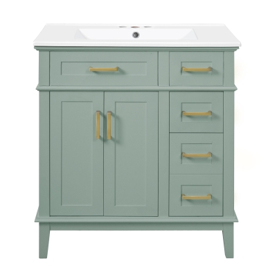 Solid Bathroom Vanity with Ceramic Undermount/Drop-In Sink, Modern Storage Cabinet for Compact Washrooms, 30'' L x 18'' W x 34'' H, Light Green