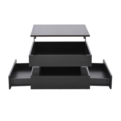 Lift-Top Coffee Table with App-Controlled LED Lighting and Liftable Top, Compact Center Table with 2 Drawers, 25.5" L x 25.5" W x 15" H, Black