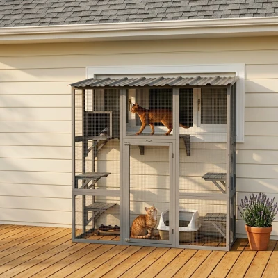 Cat Cage 67.7" W x 35.5" D x 70.5" H Gray
