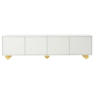 Cloud-Shaped TV Cabinet with 2 Cabinets (4 Doors) and 5 Support Legs, Spacious TV Stand with Ample Storage, 65" L x 15.5" W x 17.5" H, White