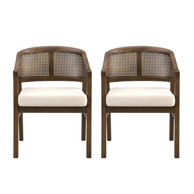Wooden Frame Dining Chairs with Ergonomic Curved Backrest, Modern Dining Seating with Upholstered Seat, 22'' L x 24.5'' W x 33.5'' H, Beige+Walnut