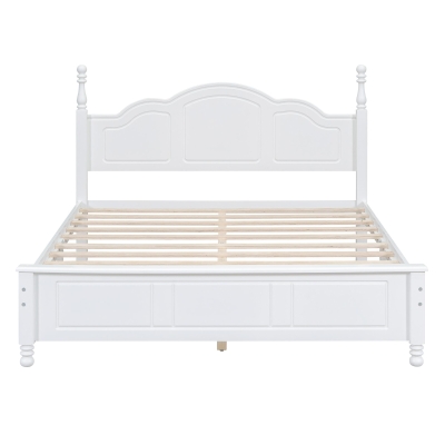 Queen Size Platform Bed with Wooden Slat Support and Solid Pine, Modern Wood Bed Frame with MDF Construction, 85'' L x 62.5'' W x 43.5'' H, White