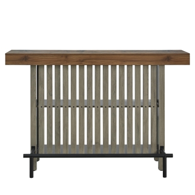 3-In-1 Dining Table with Marble-Grain MDF Top, Space-Saving Bar Table with Metal Footrest, 63" L x 15.5" W x 41" H, Grey