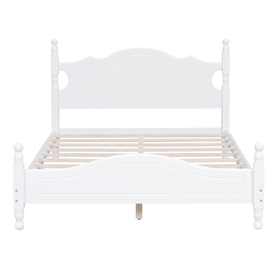 Full Size Platform Bed with 10 Plywood Slats and Wood-Finished Headboard, Retro-Style Bed Frame with Plywood, 80'' L x 56'' W x 39.5'' H, White