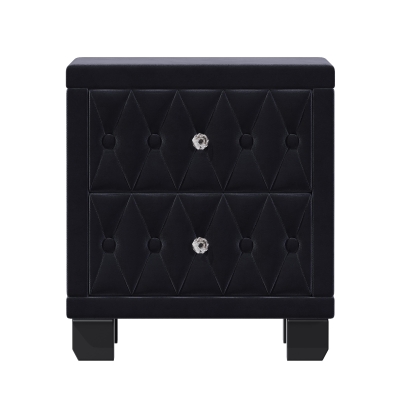 Velvet Nightstand with 2 Roomy Drawers and Crystal Handles, Solid Beside Table for Condos and City Homes, 18'' L x 18'' W x 20'' H, Black
