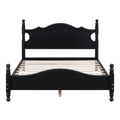Full Size Platform Bed with 10 Wooden Slat and Wood-Finished Headboard, Unique Bed Frame for Vintage Décors, 80'' L x 56'' W x 39.5'' H, Black