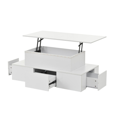 Sleek Lift-Top Coffee Table with Hydraulic Lift and App-Controlled LED Lighting, Versatile Center Table with Hidden Storage, 39.5" L x 19.5" W x 15.5" H, White