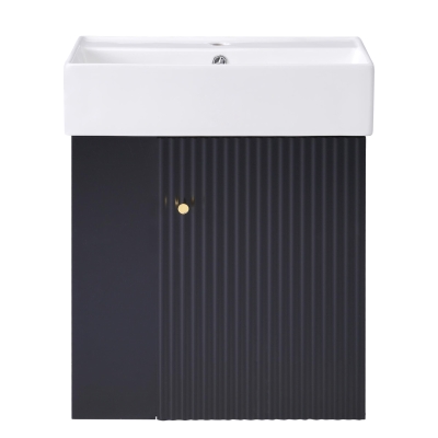 Modern Floating Bathroom Vanity with Ceramic Basin and Side Storage, Cabinet with Rose Golden Handle, 21.5" L x 12" W x 26.5" H, Black