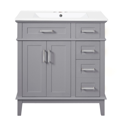 Free-Standing Bathroom Vanity with Ceramic Undermount/Drop-In Sink, Modern Storage Cabinet for Small Condos, 30'' L x 18'' W x 34'' H, Grey