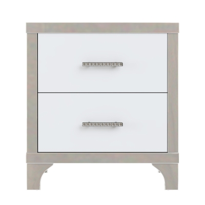 Elegant High-Gloss Nightstand with Metal Handles and Legs, Mirrored Bedside Table for Bedrooms or Apartments, 22.5'' L x 15.5'' W x 23.5'' H, White