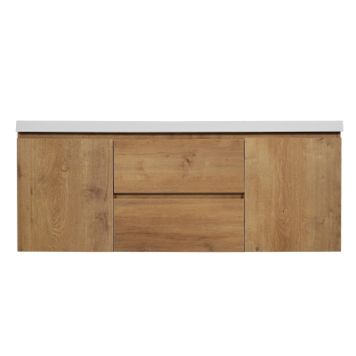 Double Sink Bathroom Vanity with Spacious Under-Sink Storage, Wall-Mounted Floating Cabinet with SMC Top, 59.5'' L x 20'' W x 25.5'' H, Wood