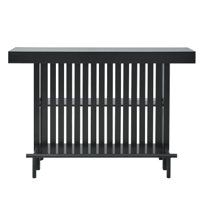 3-In-1 Dining Table with Marble-Grain MDF Top, Space-Saving Bar Table with Metal Footrest, 63" L x 15.5" W x 41" H, Black