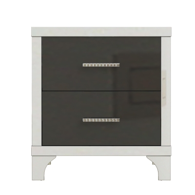 Elegant High Gloss Nightstand with Mirrored Front and 2 Drawers, Stylish Bedside Table for Large Bedrooms, 22.5'' L x 15.5'' W x 23.5'' H, Black