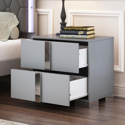 Stylish Nightstand with Relaxed Grey Finish and Slim Metal Feet, Space-Saving Bedside Table for Small Apartmentst, 23.5'' L x 15.5'' W x 21.5'' H, Gray
