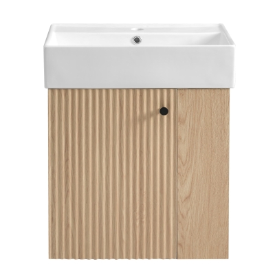 Modern Wall-Mounted Bathroom Vanity with Ceramic Basin, Space-Saving Floating Cabinet for Compact Bathrooms, 21.5'' L x 12'' W x 26.5'' H, Wood