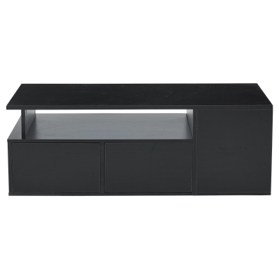 High-Gloss LED Coffee Table with App-Controlled Colour Light Strip, Functional Center Table with Open Storage, 39.5" L x 19.5" W x 13.5" H, Black