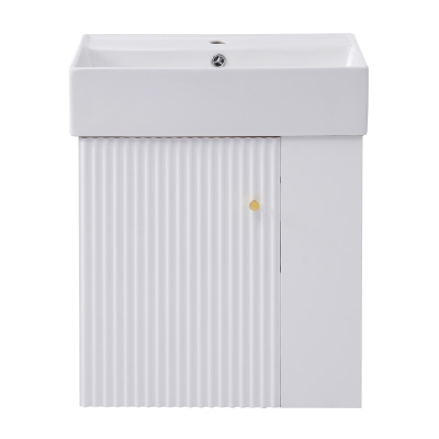 Modern Floating Bathroom Vanity with Ceramic Basin and Right Side Storage, Cabinet with Rose Gold Handle, 21.5" L x 12" W x 26.5" H, White