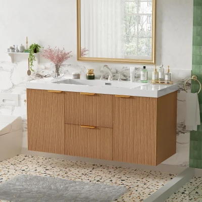 Single Sink Wall-Mounted Bathroom Vanity with SMC Top, Stylish Bathroom Cabinet with U-Shaped Drawers, 47'' L x 19.5'' W x 23.5'' H, Wood