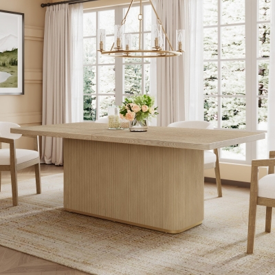 Rectangular Dining Table with Sturdy Rectangular Pillar Base, Natural Finish Kitchen Table for Versatile Kitchen, 84'' L x 40'' W x 30'' H, Natural