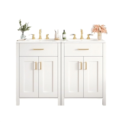 Modern Bathroom Vanity with 4 Doors, 2 Drawers and Adjustable Shelf, Freestanding Cabinet with Ceramic Sink, 48.5'' L x 18.5'' W x 34'' H, White