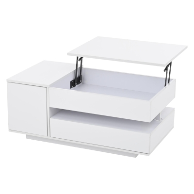 Height-Adjustable Coffee Table with App-Controlled RGB LED Lighting, Modern Center Table with Hidden Storage, 37.5" L x 19.5" W x 15.5" H, White