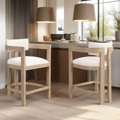 Counter-Height Bar Stools with Curved Solid Wood Backrest, Modern Counter Stools with Rubberwood Frame, 22.5'' L x 24'' W x 36'' H, Beige+Natural Ash