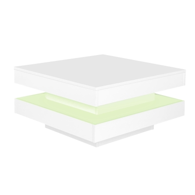 Square High-Gloss Coffee Table with App-Controlled LED Lighting, Modern Center Table with Double-Layer Storage, 27.5" L x 27.5" W x 14" H, White