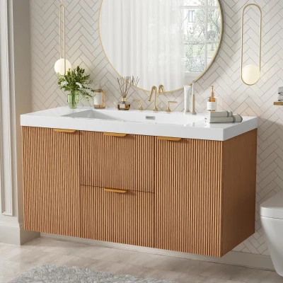 Single Sink Bathroom Vanity with SMC Integrated Sink, Wall-Mounted Floating Cabinet for Contemporary Homes, 42'' L x 19.5'' W x 23.5'' H, Wood