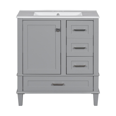 Modern Bathroom Vanity with Sink Combo, Solid Wood Frame, Ample Storage Cabinet with Soft-Close Door, 30" L x 18" W x 34" H, Grey