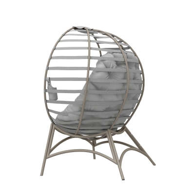 Outsunny Egg Chair, Patio Lounge Chair, Foldable Basket Chair with Large Seat Cushion, Side Pocket, Light Grey