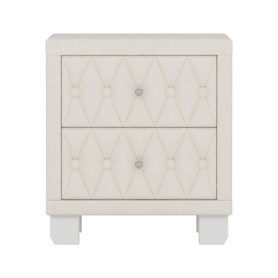 Elegant Velvet Nightstand with Button‑Tufting and Sparkling Crystal Knob, Solid Bedside Table with Generous Storage, 18'' L x 18'' W x 20'' H, Beige