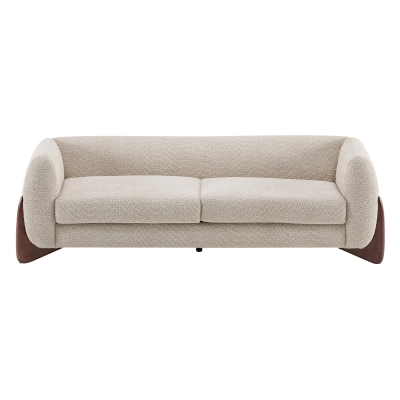 Bouclé Sherpa Sofa with Removable Seat Cushions and Spring Support, Upholstered Lounge Sofa with Wood Legs, 82.5'' L x 32'' W x 27'' H, Almond
