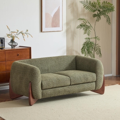 Plush Oversized Lounge Sofa with Removable Seat Cushions, Bouclé Sherpa Sofa with Wedge Feet, 82.5'' L x 32'' W x 27'' H, Olive Green