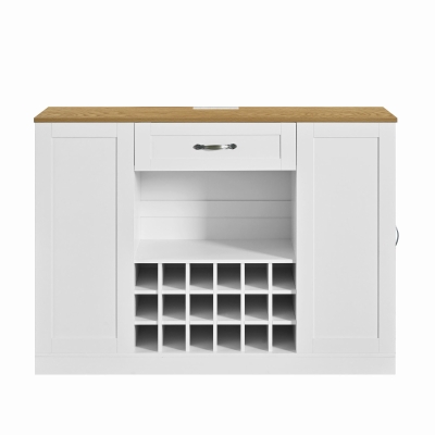 Modern Wine Bar Cabinet with Built-In Power Outlet, Versatile Sideboard with Adjustable Shelves, 47" L x 15.5" W x 34" H, White+Natural