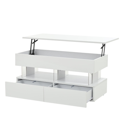 Sleek Lift-Top Coffee Table with LED Ambient Lighting, Modern Center Table with Height-Adjustable, 39.5" L x 19.5" W x 18" H, White