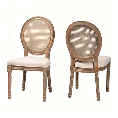 French Country-Inspired Dining Chair Set for 2 with Plush Upholstered Seats, Elegant Side Chair Set with Fluted Legs, 19" L x 22.5" W x 38" H, Beige