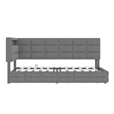 Upholstered Twin Daybed with 2 Drawers and Built-In Charging Station, Multi-Functional Guest Bed with Storage Headboard, 77.5'' L x 39'' W x 35'' H, Gray