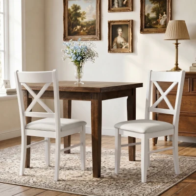 HOMCOM Dining Chairs Set of 2, Upholstered X-Back, White