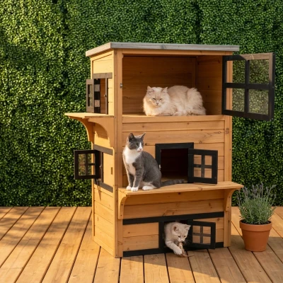 PawHut Outdoor 3-Tier Cat House, Weather Resistant