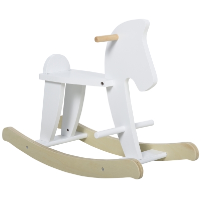 Qaba Wooden Rocking Horse Ride-On Toy for Kids 1-3 Years, White