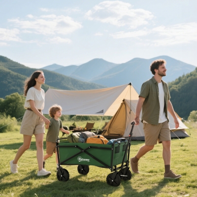 Outsunny Folding Wagon Cart, Outdoor Utility Wagon Heavy Duty Garden Shopping Cart Collapsible Camping Trolley with Steel Frame, Oxford Fabric
