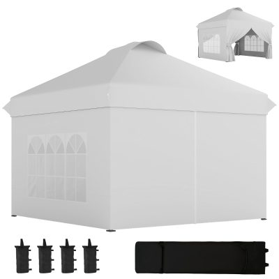 Outsunny 10' x 10' Pop Up Canopy Tent, Instant Sun Shelter, Tents for Parties, with Wheeled Carry Bag, White