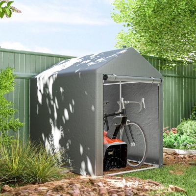 Outsunny 4 x 6ft Outdoor Storage Shed Tent, Portable Shed with Roll-up Door for Motorcycle, Bike, Garden Tools