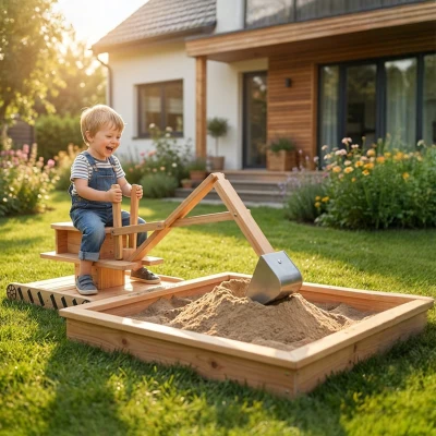 Qaba Wooden Kids Sandbox with Digger & 360° Rotating Seat, 72"