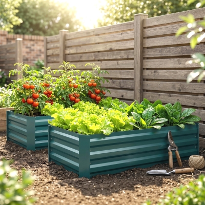 Outsunny Set of 2 Galvanized Raised Beds for Garden, Outdoor Planter Box for Flowers, Herbs and Vegetables, Green