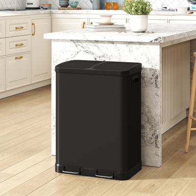 HOMCOM Kitchen Garbage Bin, 2 x 7.9 Gal (2 x 30 L) Trash Can, Soft-Close Garbage Can with Removable Inner Buckets, Black