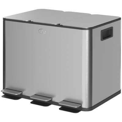HOMCOM Garbage Bin, Soft-Close Trash Can with Foot Pedal, 3x5 Gallon (3x20 L) Garbage Can with Removable Inner Buckets, Silver